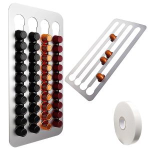 Stainless Steel 2pcs Wall Mounted Coffee Capsule Holder Double Sided Adhesive Tape Install