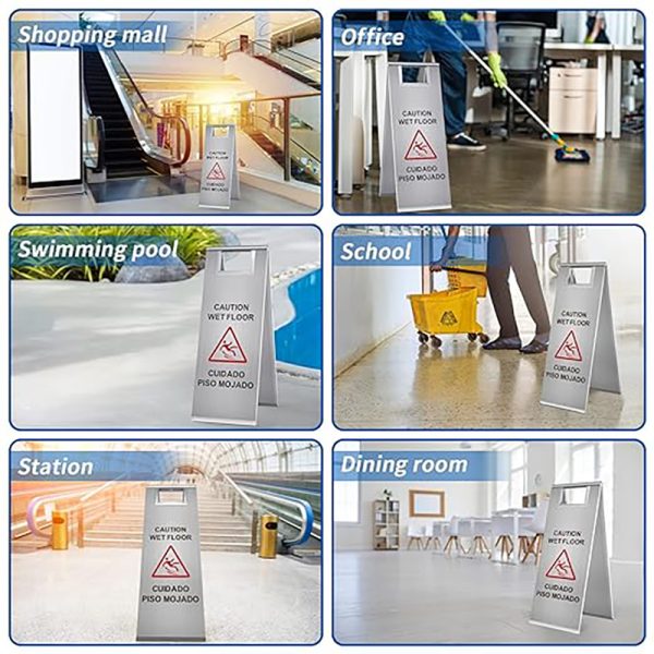 Warning Floor Stand Sign Stainless Steel Wet Floor Caution Sign No Entry Safety Warning Signs Custom Text