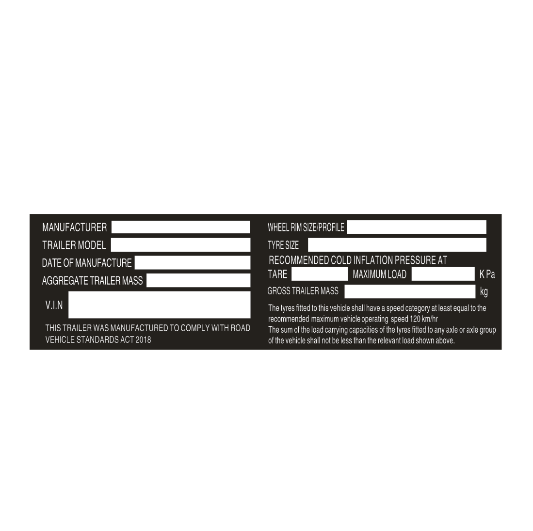 vin plate 145mm Road Vehicle Standards Act 2018 (RVSA)