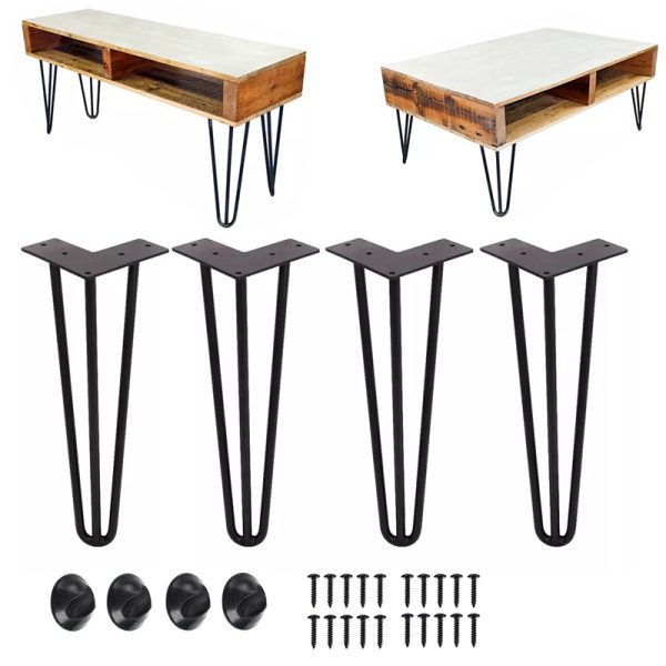 4pcs 10cm-101cm Hairpin Legs 3 Steel Rods Industrial Table Legs with Rubber Floor Protectors for Nightstand Coffee Table