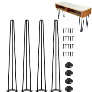 4pcs 10cm-101cm Hairpin Legs 3 Steel Rods Industrial Table Legs with Rubber Floor Protectors for Nightstand Coffee Table