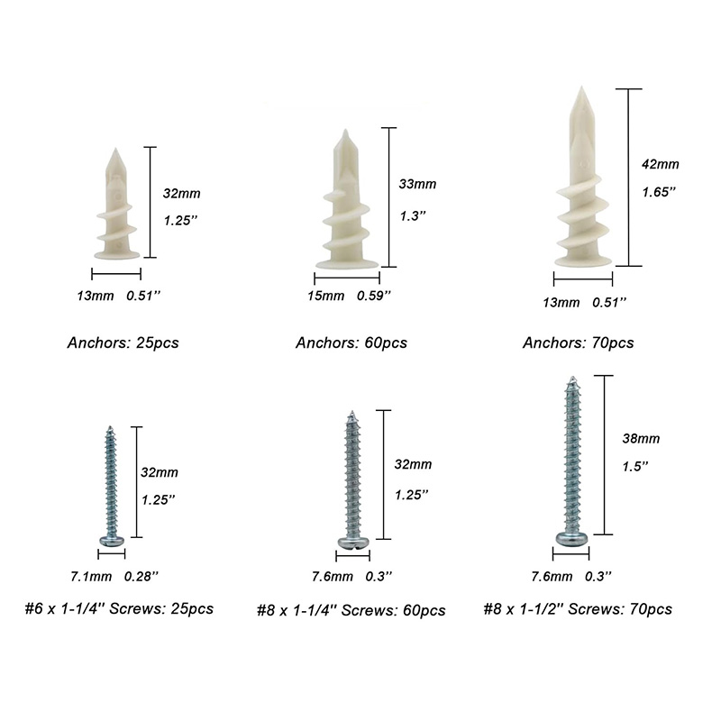 310pcs Gypsum Board Expansion Screw Kit Nylon Spiral Expansion with Self-tapping Screws Box