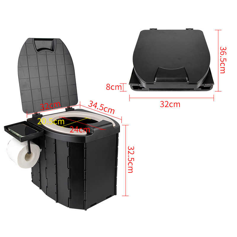 Outdoor Portable Camping Toilet with Detachable Phone Holder Foldable Car Travel Toilet