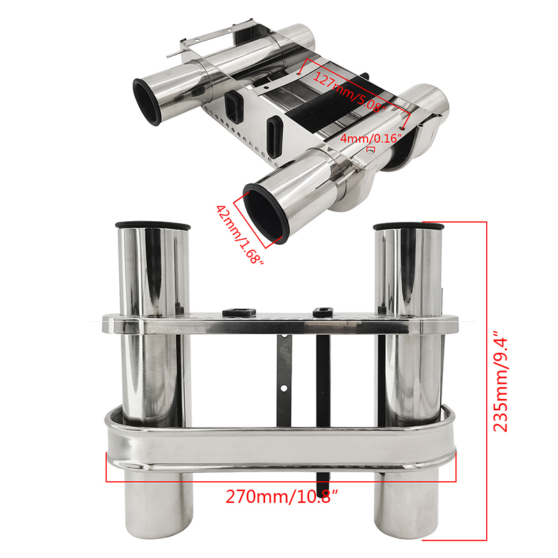 2 Tube Rod Holder Fishing Outrigger Rod Holder Tackle 2 Rack Holder Stainless Steel Rack