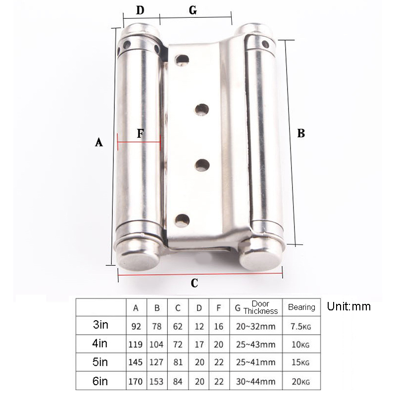 2pcs 3in-6in Double Action Spring Hinges Saloon Cafe Door Self Closing Door Hinges