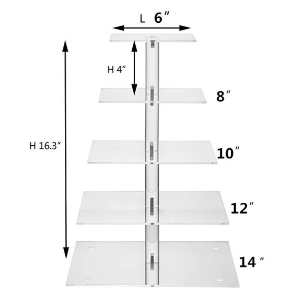 5 Tiers Acrylic Square Cupcake Stand Cake Holder for Birthday Wedding Party