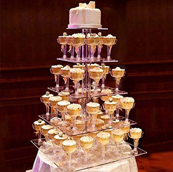 5 Tiers Acrylic Square Cupcake Stand Cake Holder for Birthday Wedding Party