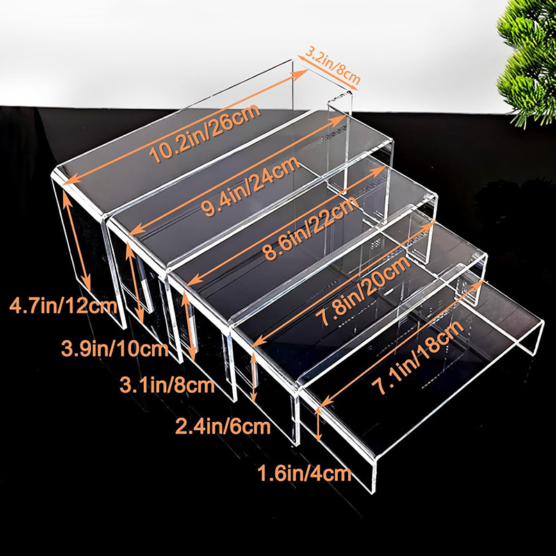 Acrylic Display Risers 5 Sizes Rectangle Holders Stand for Cosmetics Cupcakes Jewellery Show