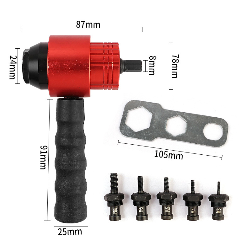 Electric Rivet Nut Gun Adapter Attachment Tool M3-M8 Head Nuts Insert Kit