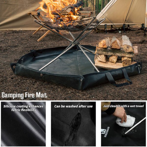 Fire Pit Mat Fireproof Ember Mat for Grill Pad BBQ Pad Blanket for Hiking Hexagonal Foldable Firewood Bag