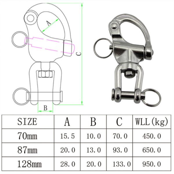 Stainless Steel Snap Shackles Swivel Eye Snap for Boat Spinnaker Halyard