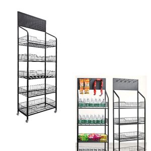 5 Layers Supermarket Snack Holder Candy Retail Display Rack Metal Standing Units Shelf