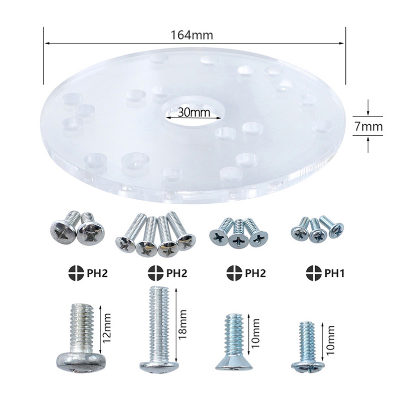 Woodworking Universal Acrylic Router Base Plate with Centering Pin for Trim Router