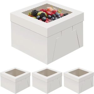 10pcs White Cake Boxes with Window Disposable Bakery Boxes for Cake Cookies Pies Cupcakes Pastry