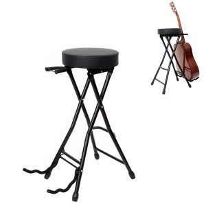 2 in 1 Foldable Guitar Stool with Guitar Stand Padded Seat Guitar Hanger