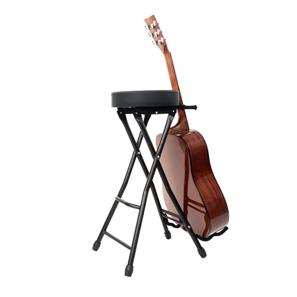 2 in 1 Foldable Guitar Stool with Guitar Stand Padded Seat Guitar Hanger