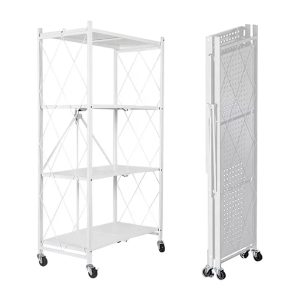 4-5 Tier Foldable Storage Shelf Display Rack Organizer Carbon Steel Bookshelf Wheel Cart