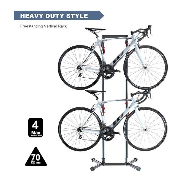 4 Bike Rack Garage Storage Bicycle Floor Stand with Adjustable Hooks Vertical Bike Stand