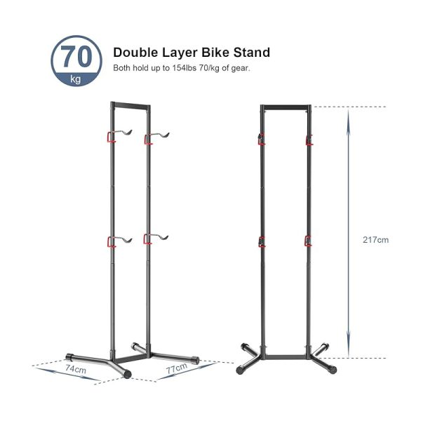 4 Bike Rack Garage Storage Bicycle Floor Stand with Adjustable Hooks Vertical Bike Stand