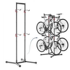 4 Bike Rack Garage Storage Bicycle Floor Stand with Adjustable Hooks Vertical Bike Stand