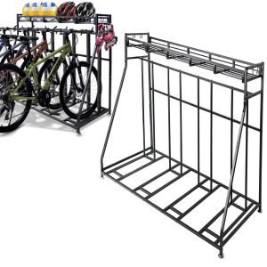 4 Bike Stand Rack with Storage Shelf Bicycle Floor Stand Garage Organizer Indoor for Parking Road Mountain Bike Kids Bikes