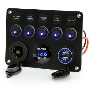 5 Gang Switch Panel 12V Car Boat ON OFF Toggle Dual USB Socket Charger Voltmeter