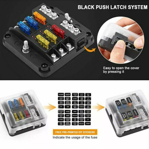 6 Way Blade Fuse Box Block Holder Indicator LED Light 12V 32V Car Marine Caravan