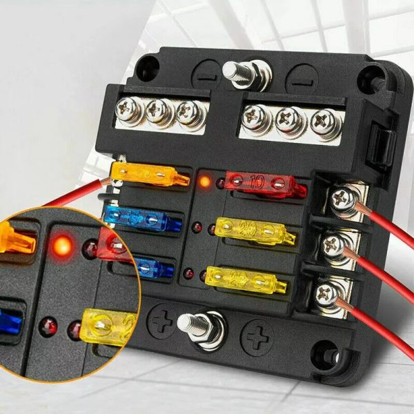 6 Way Blade Fuse Box Block Holder Indicator LED Light 12V 32V Car Marine Caravan