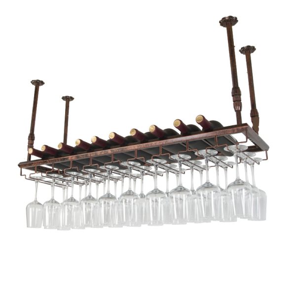 Ceiling Wine Rack Iron Wine Stemware Goblets Shelf Wine Bottle Holder Hanging Wine Glass Stand for Bars Restaurant