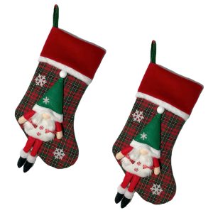 2pcs Christmas Stockings Santa Claus Candy Gift Bag Sock Tree Hanging