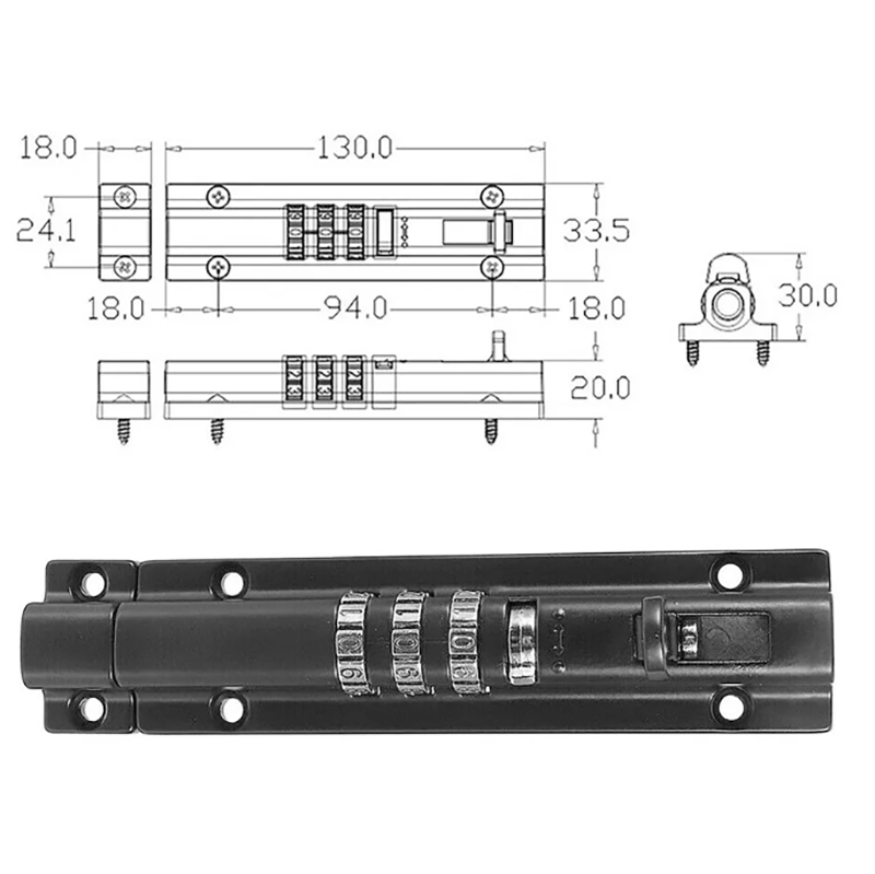 Combination Slide Lock Password Locking Bolt with Screws Internal External Door Lock Kit