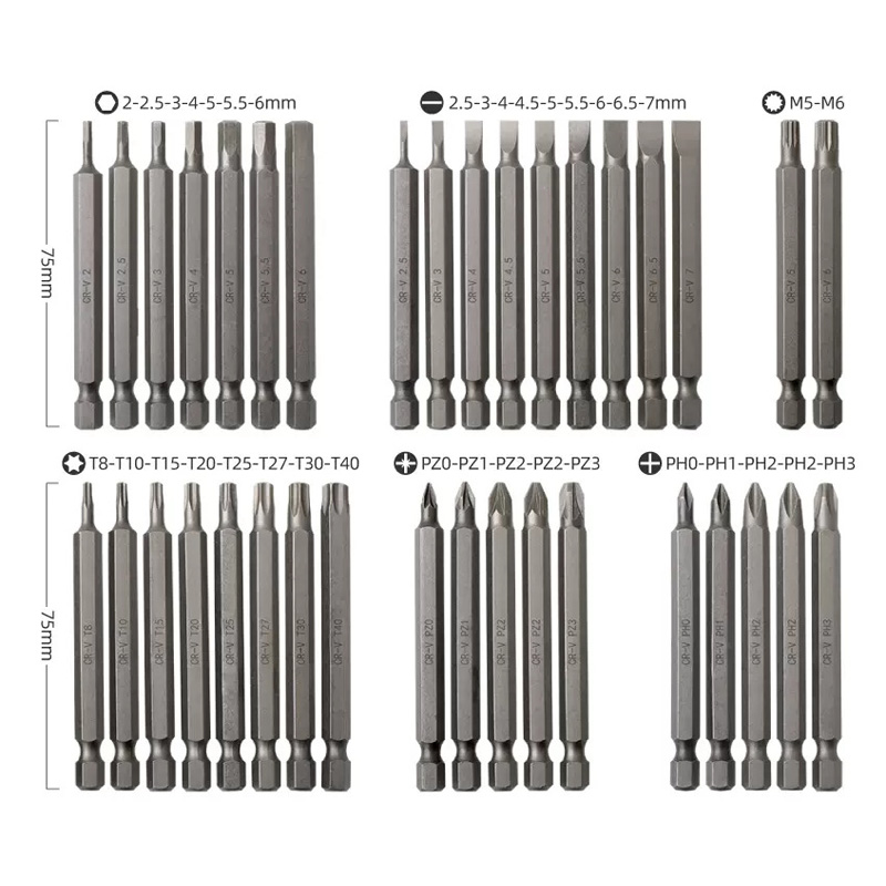 36pcs Extra Long Screwdriver Bit Set Power Bits Hex Torx Key Drill Phillips