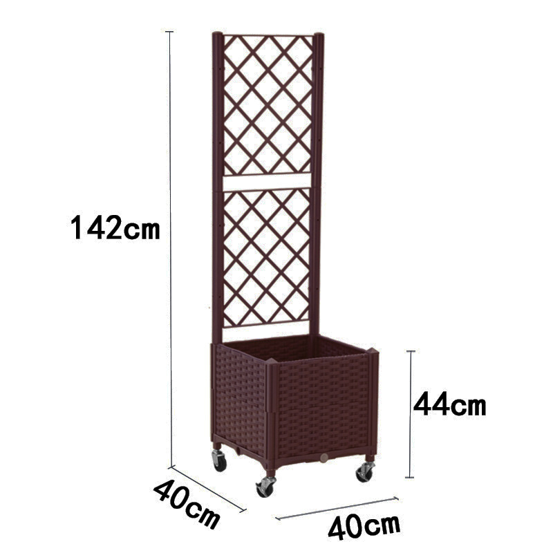 Outdoor Flower Planting Box with Grid Shelf Floor-type Raised Garden Bed for Climbing Plants