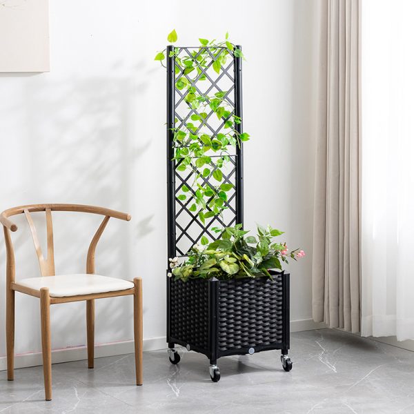 Outdoor Flower Planting Box with Grid Shelf Floor-type Raised Garden Bed for Climbing Plants