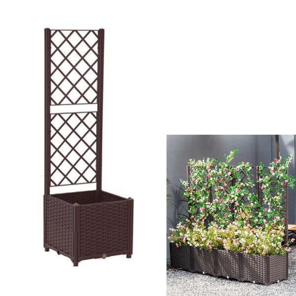 Outdoor Flower Planting Box with Grid Shelf Floor-type Raised Garden Bed for Climbing Plants