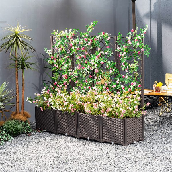 Outdoor Flower Planting Box with Grid Shelf Floor-type Raised Garden Bed for Climbing Plants