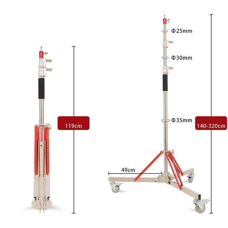 Heavy Duty Light Stand with Casters Adjustable Outdoor Photography Tripod Holder