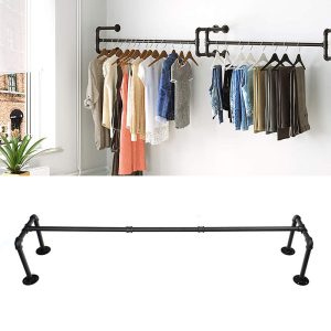 Heavy Duty Wall Clothes Rack Hanging Bar Rod Garment Hanging Wardrobe Display Rack