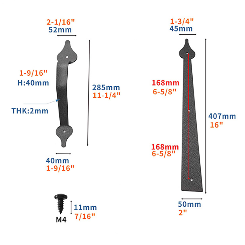 Iron Decorative Garage Door Handles Hinges Hardware kit Screw Mount