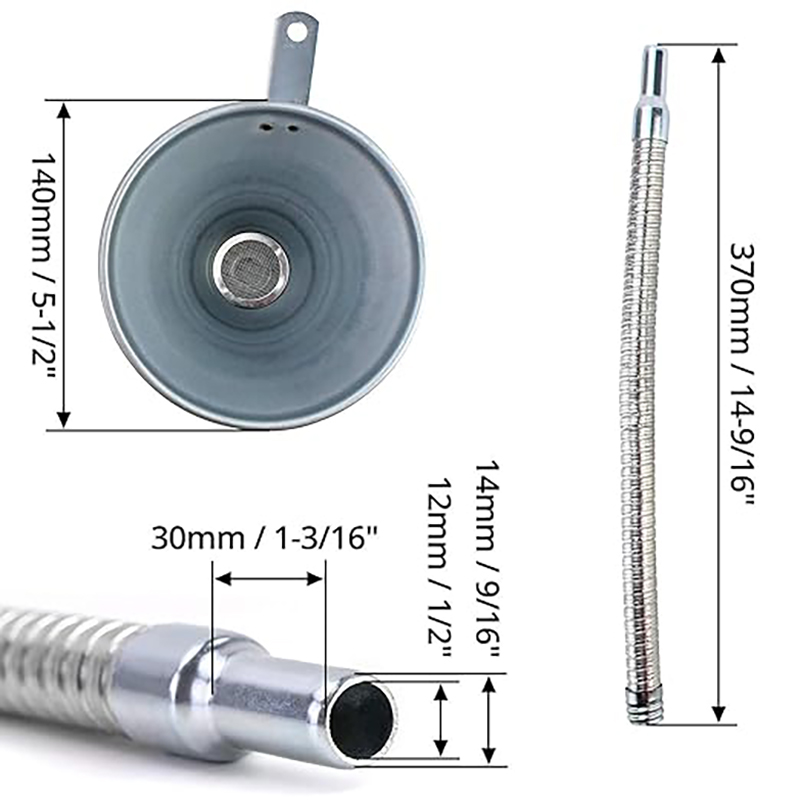 Iron Funnel with 630mm Flexible Hose and Strainer Universal Spout Funnel for All Oils Diesel Fuel