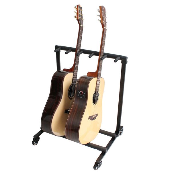 Mobile Guitar Stand with Wheels Floor-Standing Guitar Rack Hold Up to 5 Guitars