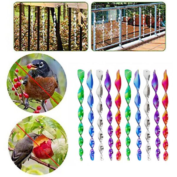 10pcs Multifulcolor Bird Repellent Reflective Rods Wind Twisting Scarer Deterrent