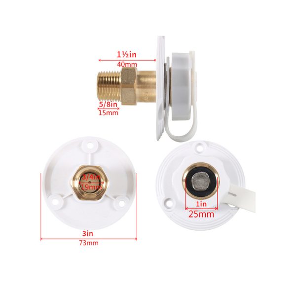 RV Water Inlet Connection Flange Brass RV City Water Fill Entry with Check Valve for RV Camper Marine Trailer