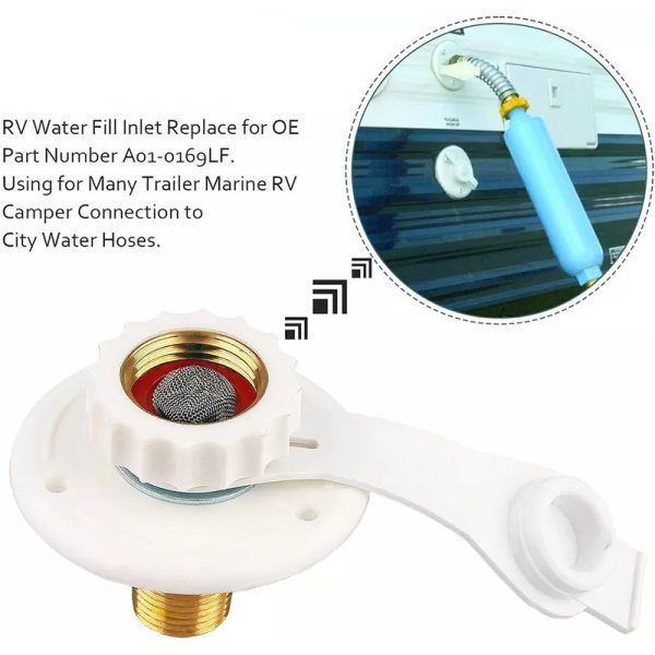 RV Water Inlet Connection Flange Brass RV City Water Fill Entry with Check Valve for RV Camper Marine Trailer