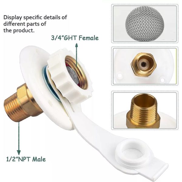 RV Water Inlet Connection Flange Brass RV City Water Fill Entry with Check Valve for RV Camper Marine Trailer