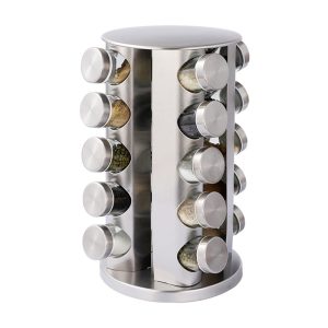 Rotating Spice Rack Organiser with 20 Spice Jars Stainless Steel Spice Seasoning Storage Box