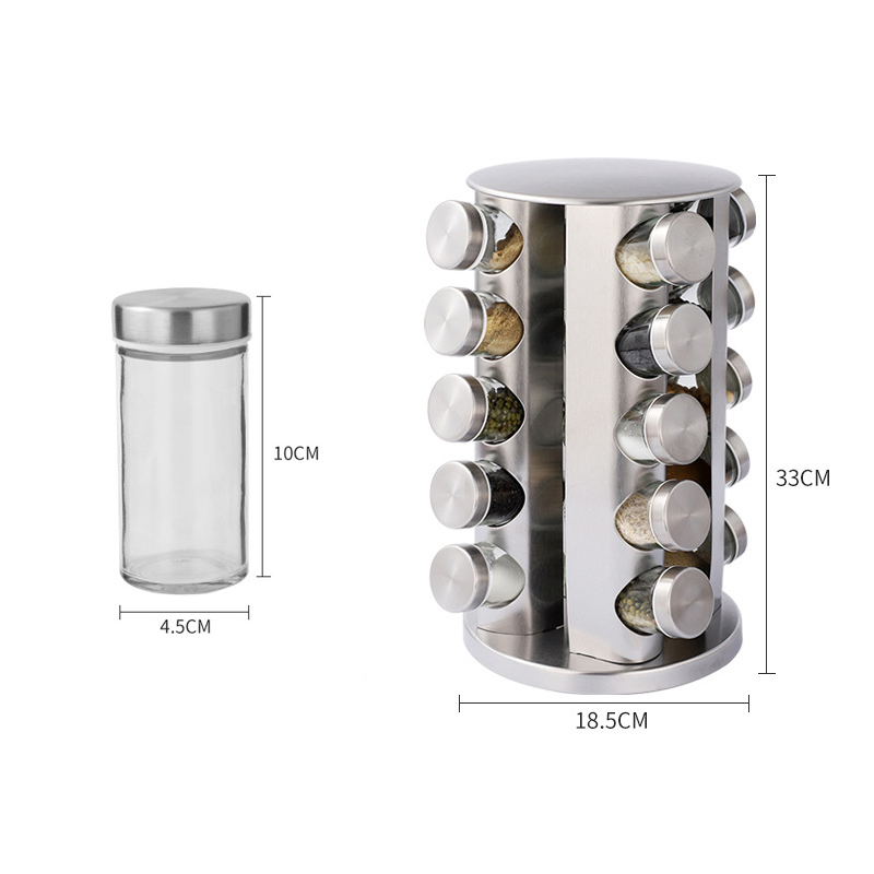 Rotating Spice Rack Organiser with 20 Spice Jars Stainless Steel Spice Seasoning Storage Box