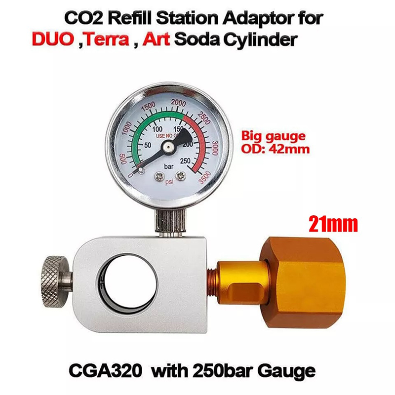 Soda Refill Adapter with Pressure Gauge Quick Connect Cylinder for Sodastream Cylinder W21.8-14 / CGA320