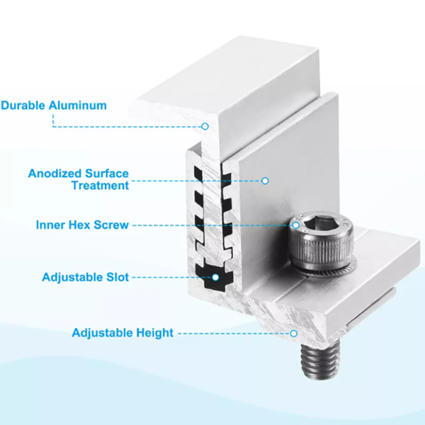 100pcs Solar Panel End Clamps Adjustable Solar Panel End Z-shaped Mounting Brackets