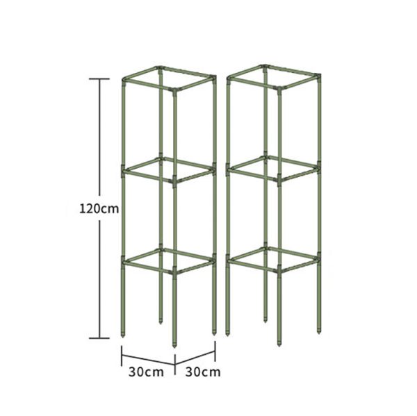 Square Tomato Cage Racks Climbing Support Rack Plant Plastic Coated Metal Pipe Bracket 2 Set